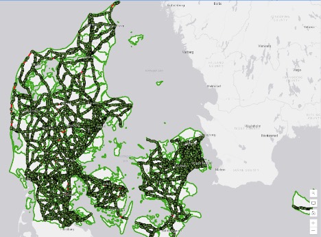 Vejdirektoratet har et interaktivt kort med afgiftvejene